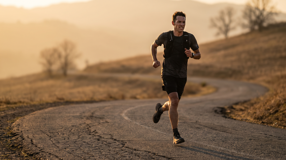 Läufer mit Laufbekleidung im Schritt bei Golden Hour, Symbolbild für Wundscheuern beim Laufen vermeiden