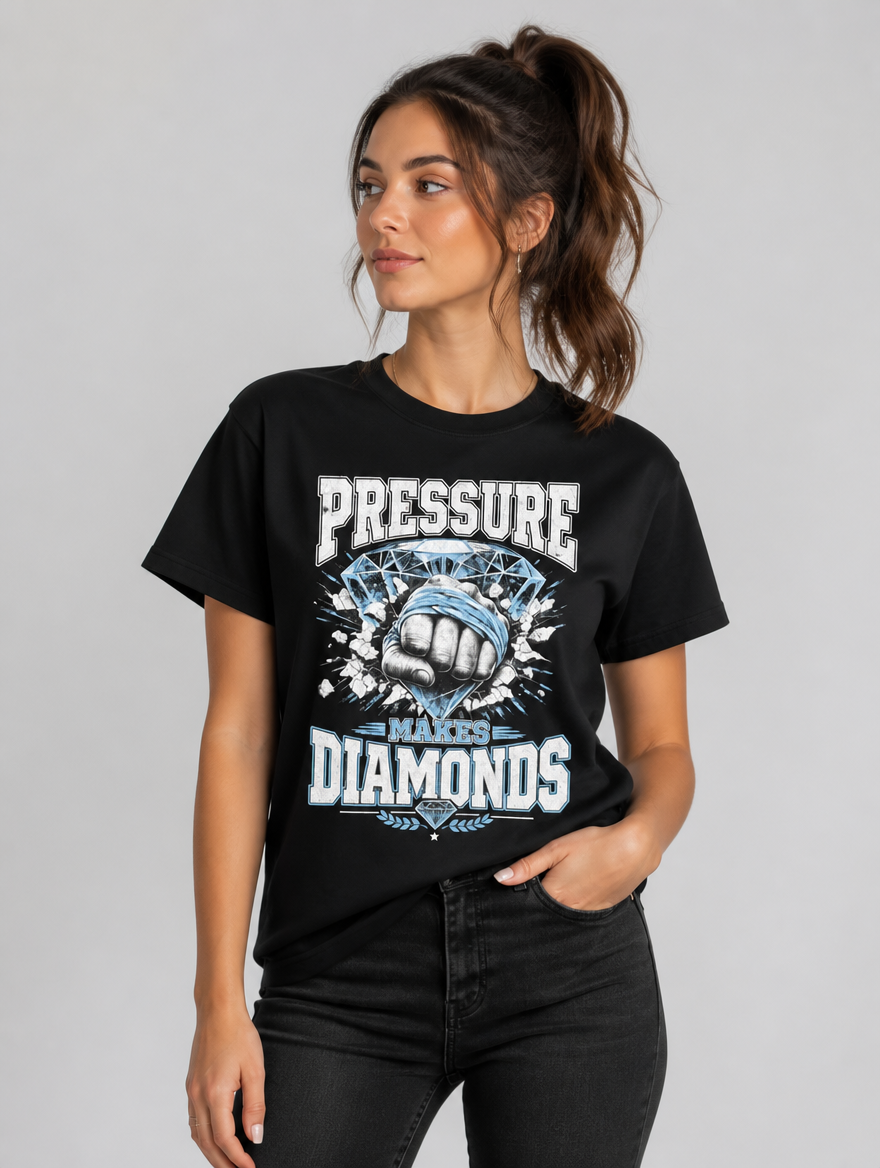 Model trägt T-Shirt "PRESSURE" – Black Ursus