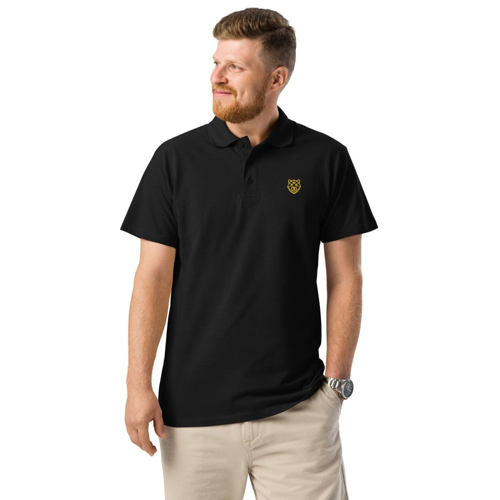 Premium Polo Shirt "Black Ursus" – Piqué, Logo - Stick Gold, S–5XL - Streetwear - size_range | Black Ursus