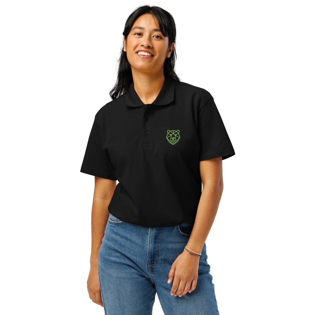 Premium Polo Shirt "Black Ursus" – Piqué, Logo - Stick Grün, S–5XL - Streetwear - size_range | Black Ursus