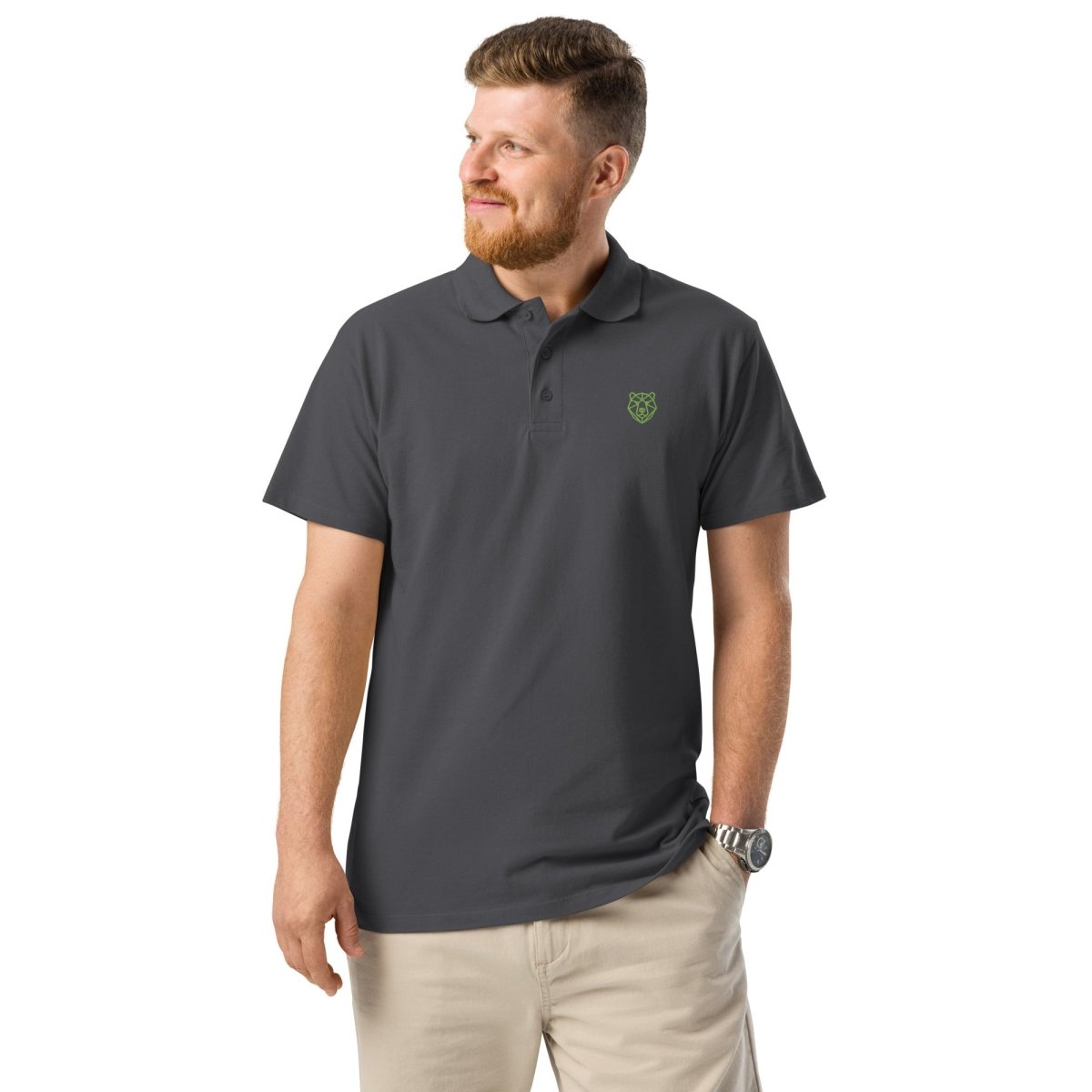 Premium Polo Shirt "Black Ursus" – Piqué, Logo - Stick Grün, S–5XL - Streetwear - size_range | Black Ursus