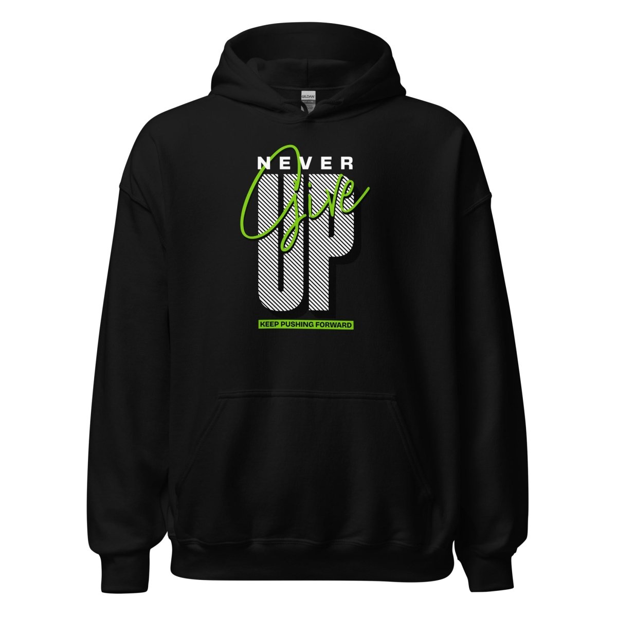 Unisex Hoodie "Never give up" - Streetwear - size_range | Black Ursus