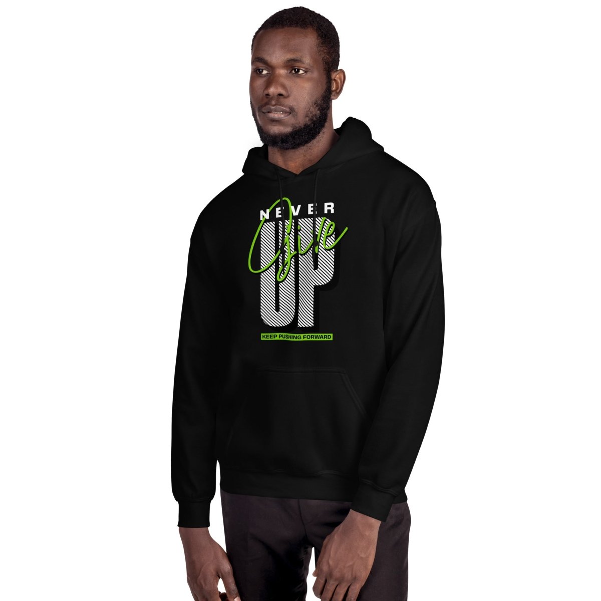 Unisex Hoodie "Never give up" - Streetwear - size_range | Black Ursus