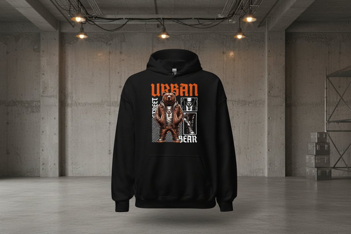 Unisex Hoodie "Urban BEAR" - Streetwear - size_range | Black Ursus