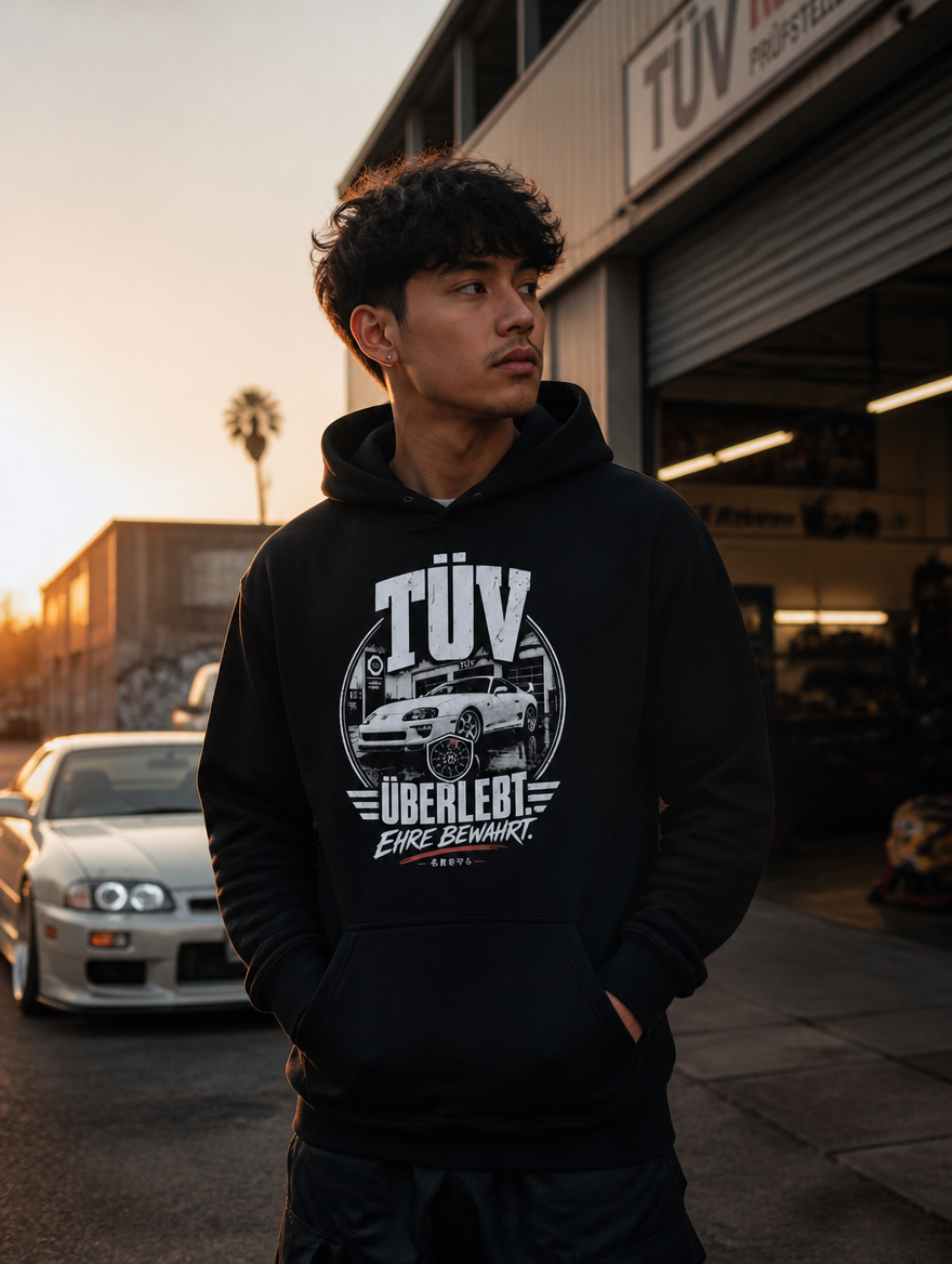 Black Ursus Hoodie TUEV Ueberlebt Lifestyle